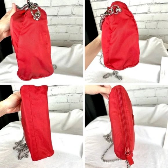 ⭐️PRADA Red Nylon Pouch Crossbody Bag with chain and clear insert - Picture 7 of 16